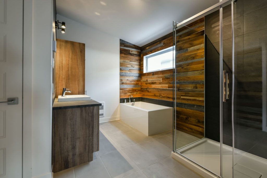 Bathroom Accent Wall with Wood